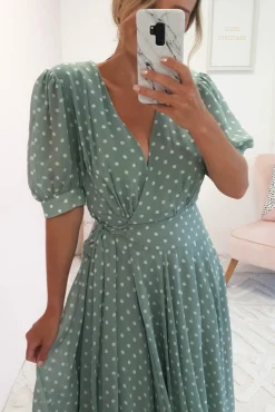 Andrea Polka Dot Midi Dress | Sage