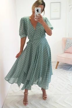 Andrea Polka Dot Midi Dress | Sage
