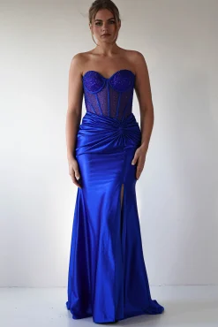 Andrina Rhinestone Strapless Gown | Royal Blue