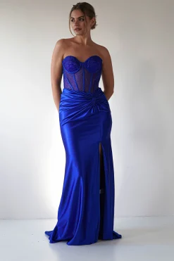 Andrina Rhinestone Strapless Gown | Royal Blue