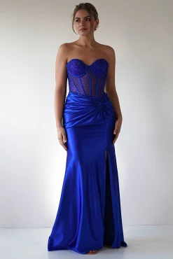 Andrina Rhinestone Strapless Gown | Royal Blue