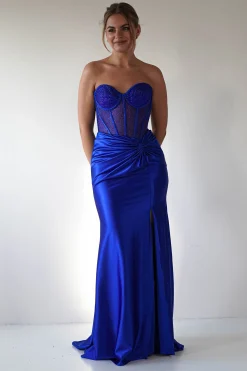 Andrina Rhinestone Strapless Gown | Royal Blue