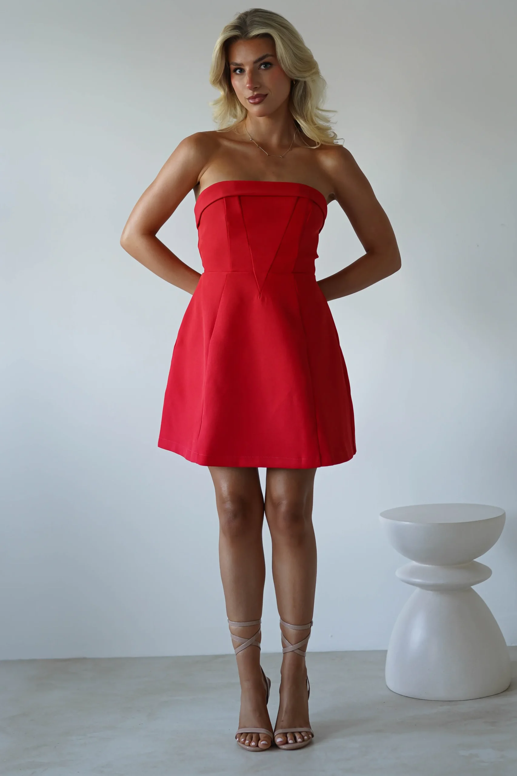 Angelica Strapless Structured Mini Dress | Red