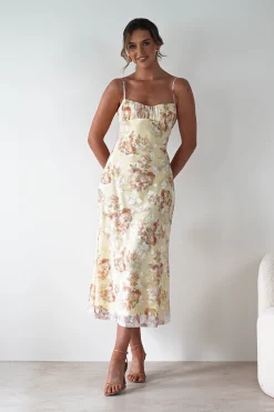 Annabelle Floral Print Midaxi Dress | Yellow