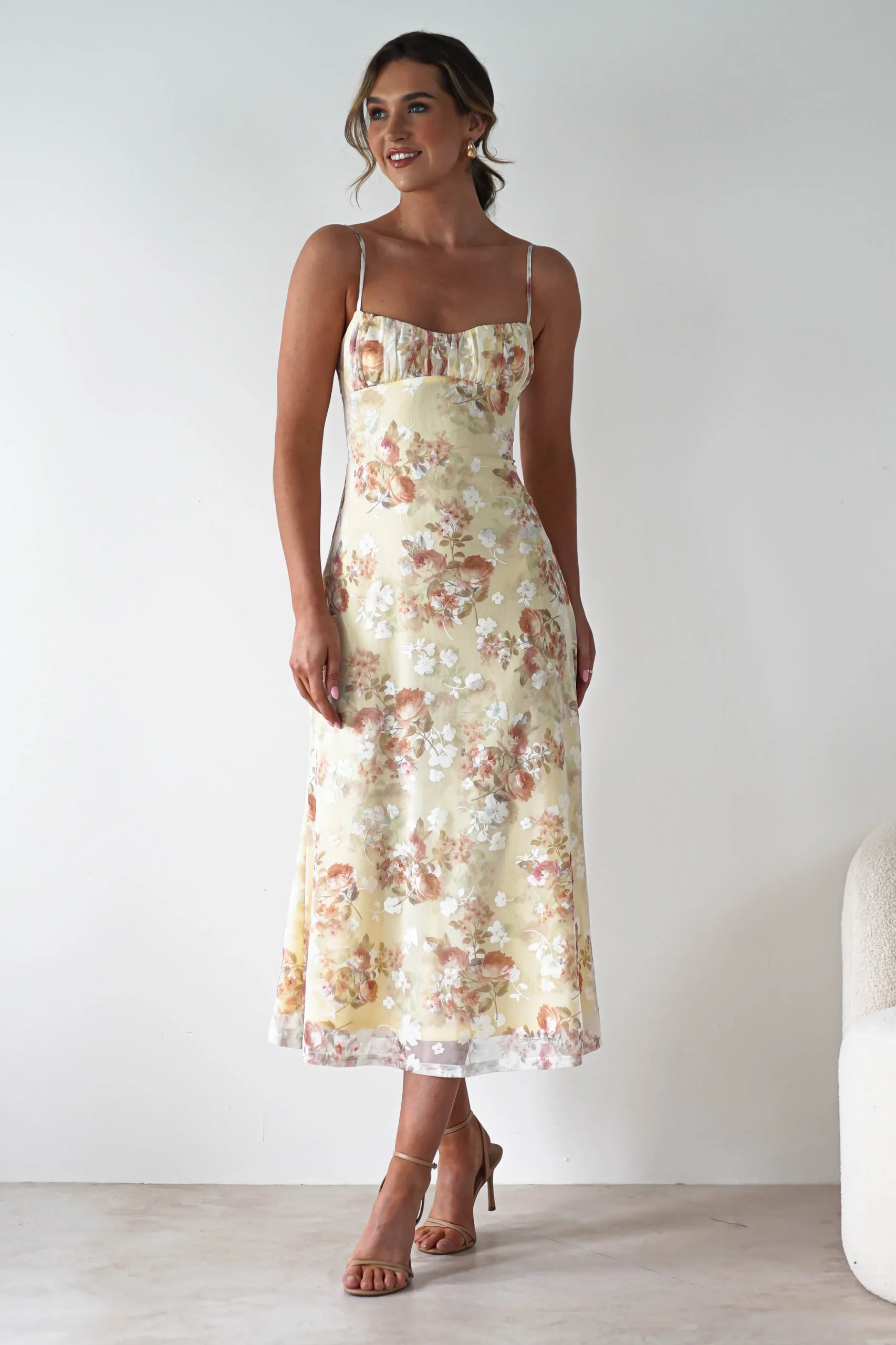 Annabelle Floral Print Midaxi Dress | Yellow