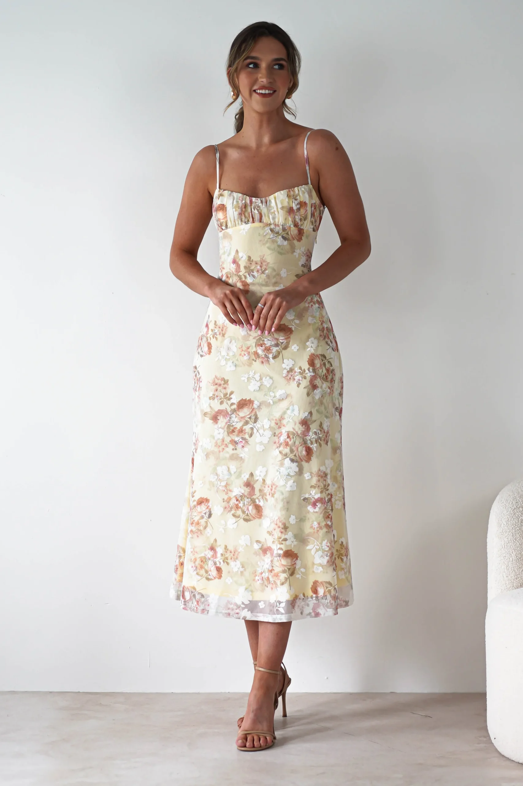Annabelle Floral Print Midaxi Dress | Yellow