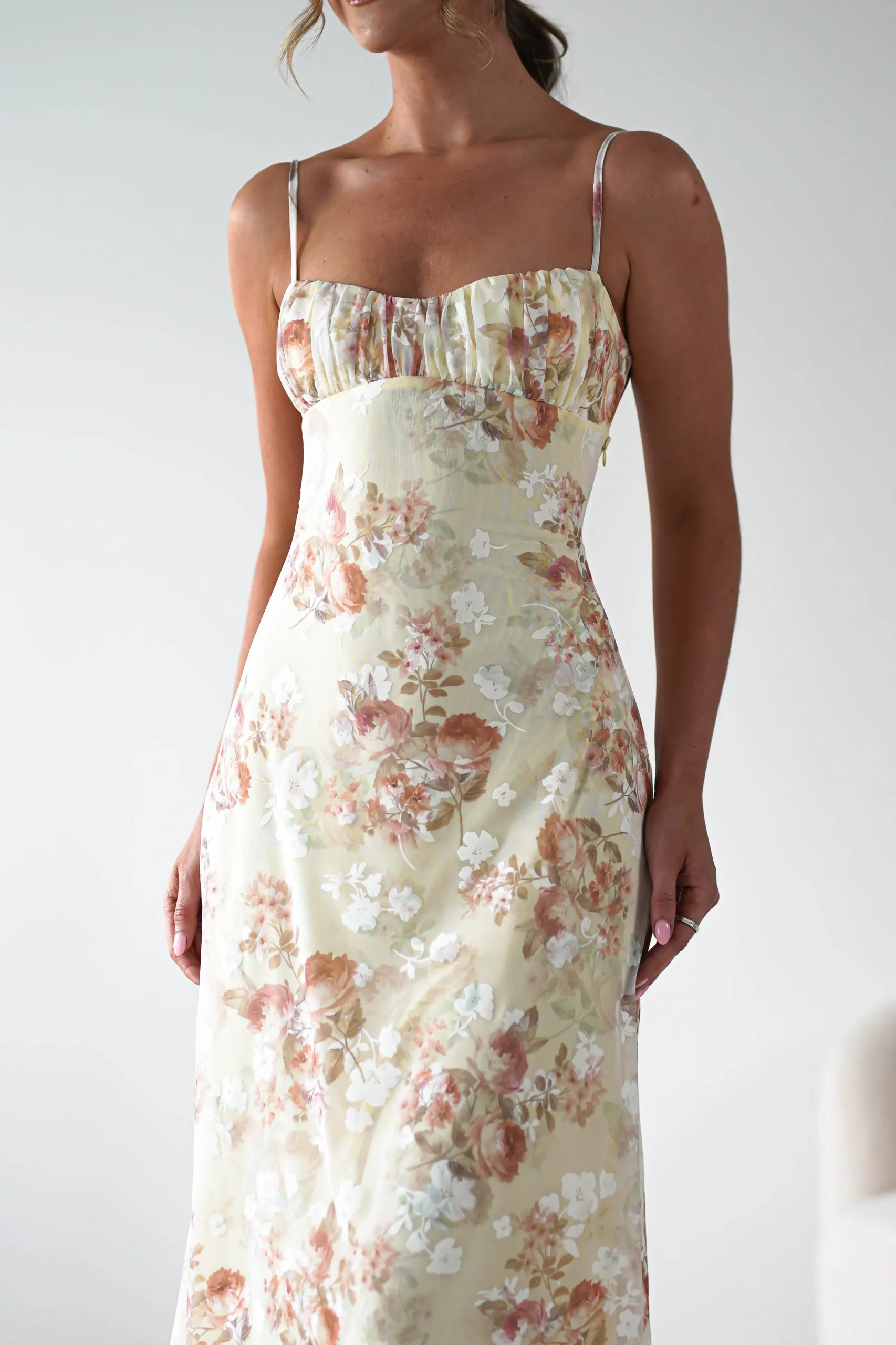 Annabelle Floral Print Midaxi Dress | Yellow