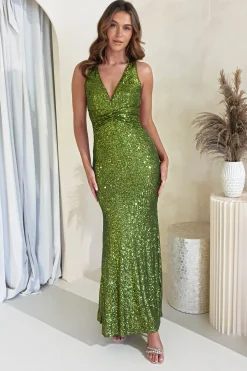 Arizona Bodycon Sequin Maxi Gown | Olive