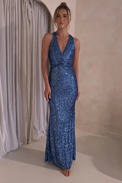 Arizona Bodycon Sequin Maxi Gown | Slate Blue
