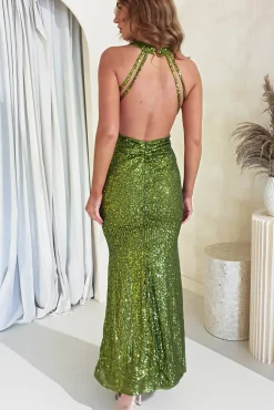 Arizona Bodycon Sequin Maxi Gown | Olive