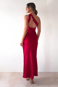 Ashlee Soft Satin One Shoulder Maxi Dress | Red