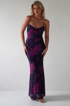 Audrie Bodycon Printed Maxi Dress | Grape