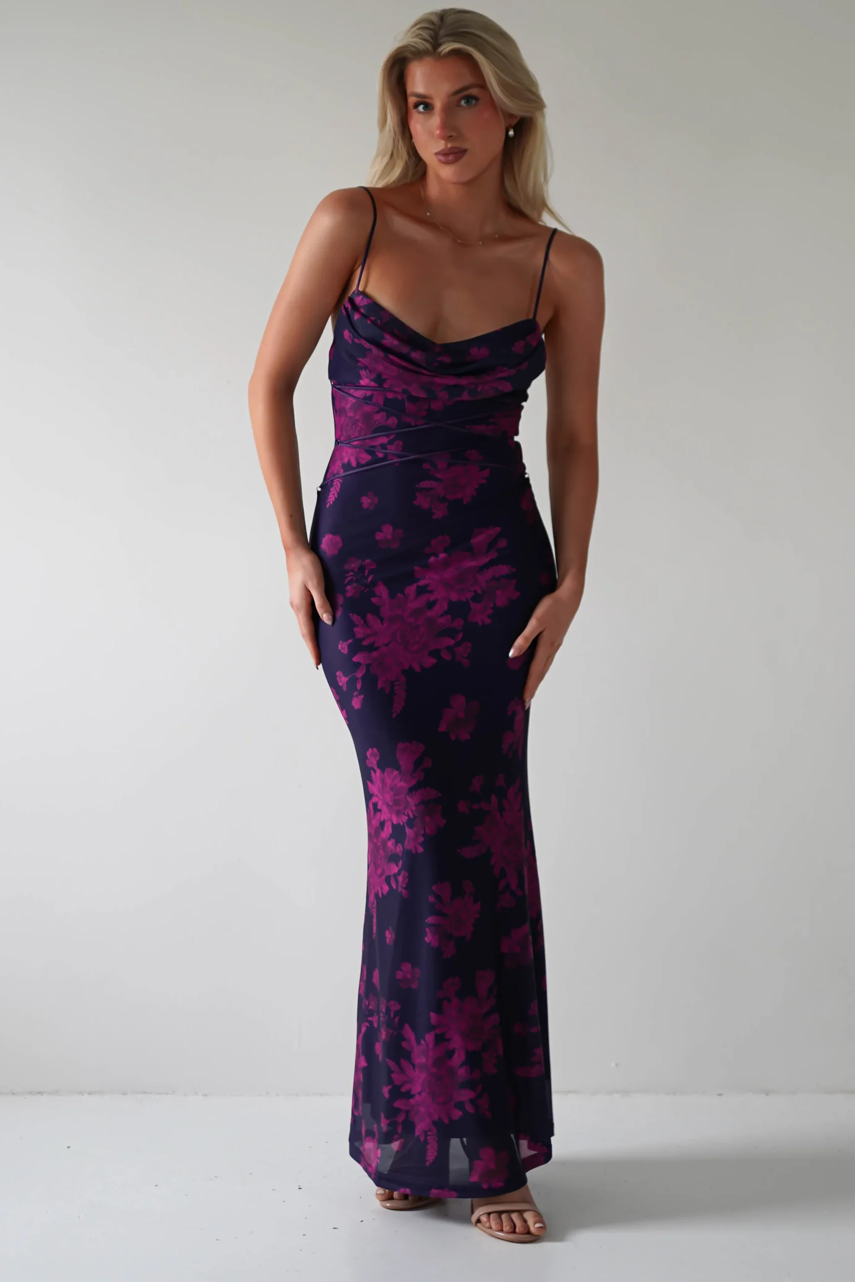 Audrie Bodycon Printed Maxi Dress | Grape