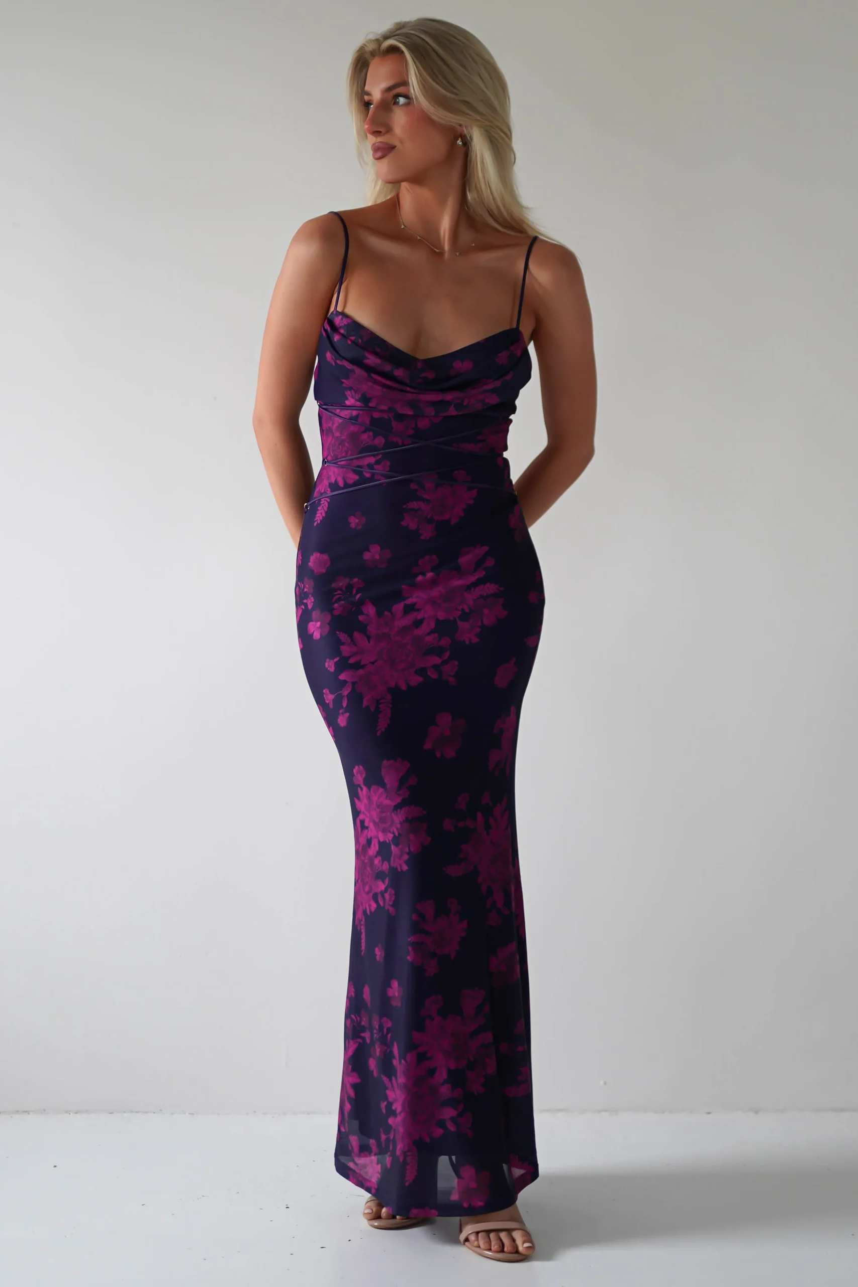 Audrie Bodycon Printed Maxi Dress | Grape
