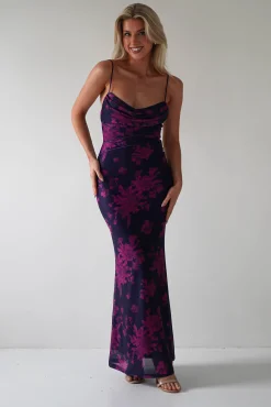 Audrie Bodycon Printed Maxi Dress | Grape