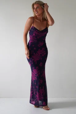 Audrie Bodycon Printed Maxi Dress | Grape