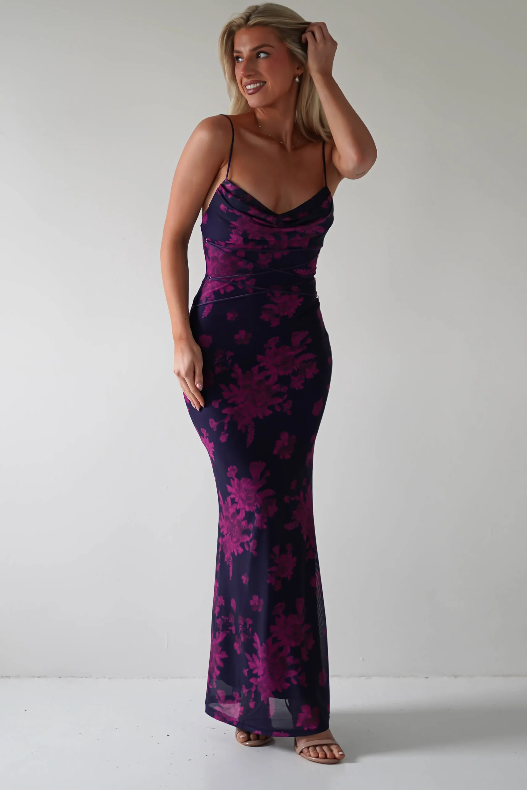 Audrie Bodycon Printed Maxi Dress | Grape