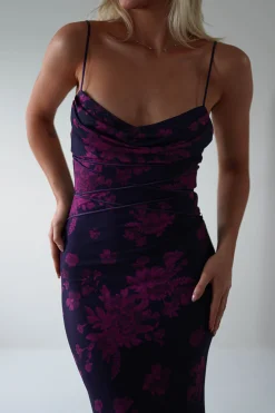 Audrie Bodycon Printed Maxi Dress | Grape