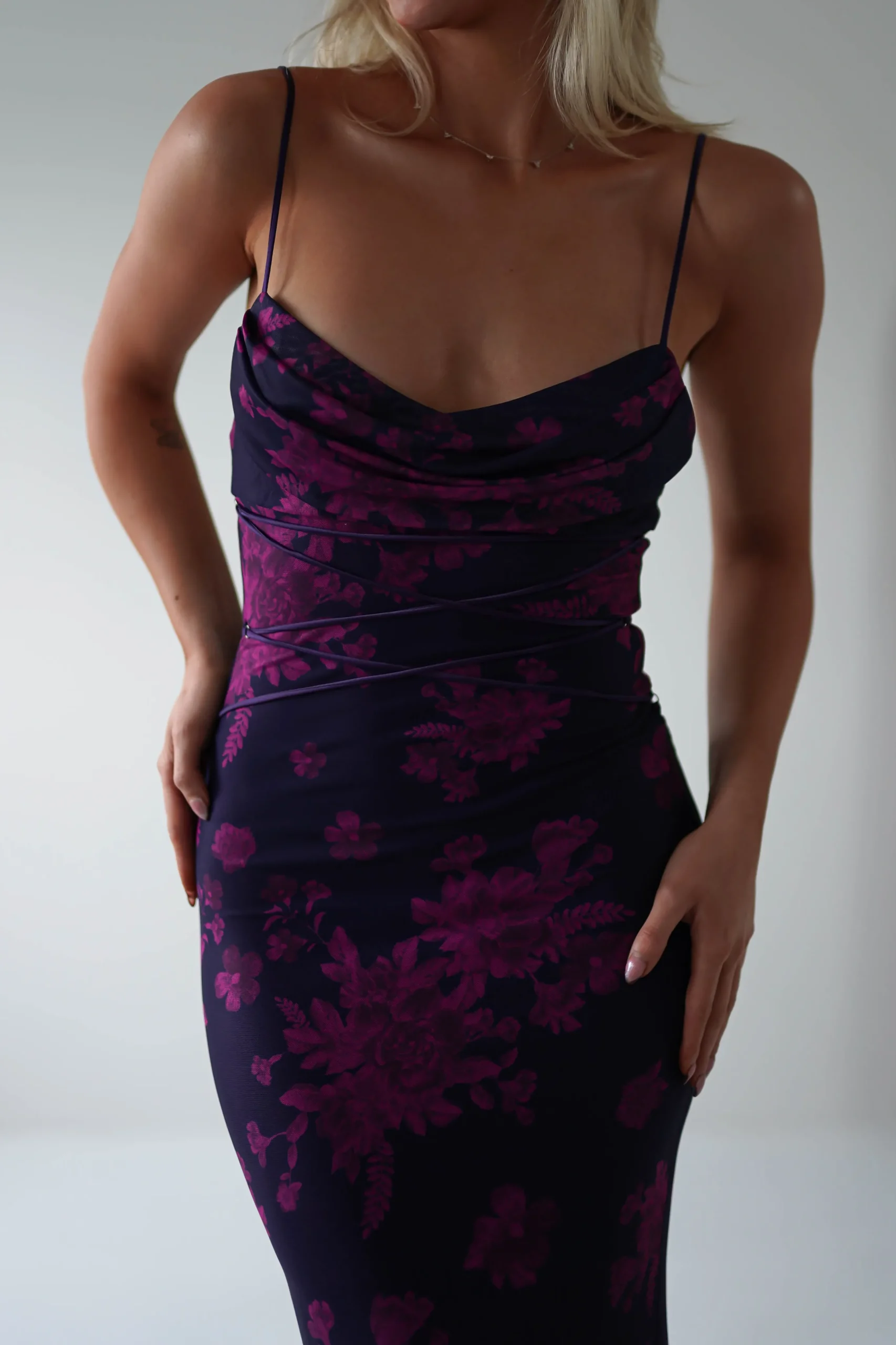 Audrie Bodycon Printed Maxi Dress | Grape