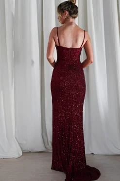 Audrina Bodycon Sequin Gown | Burgundy