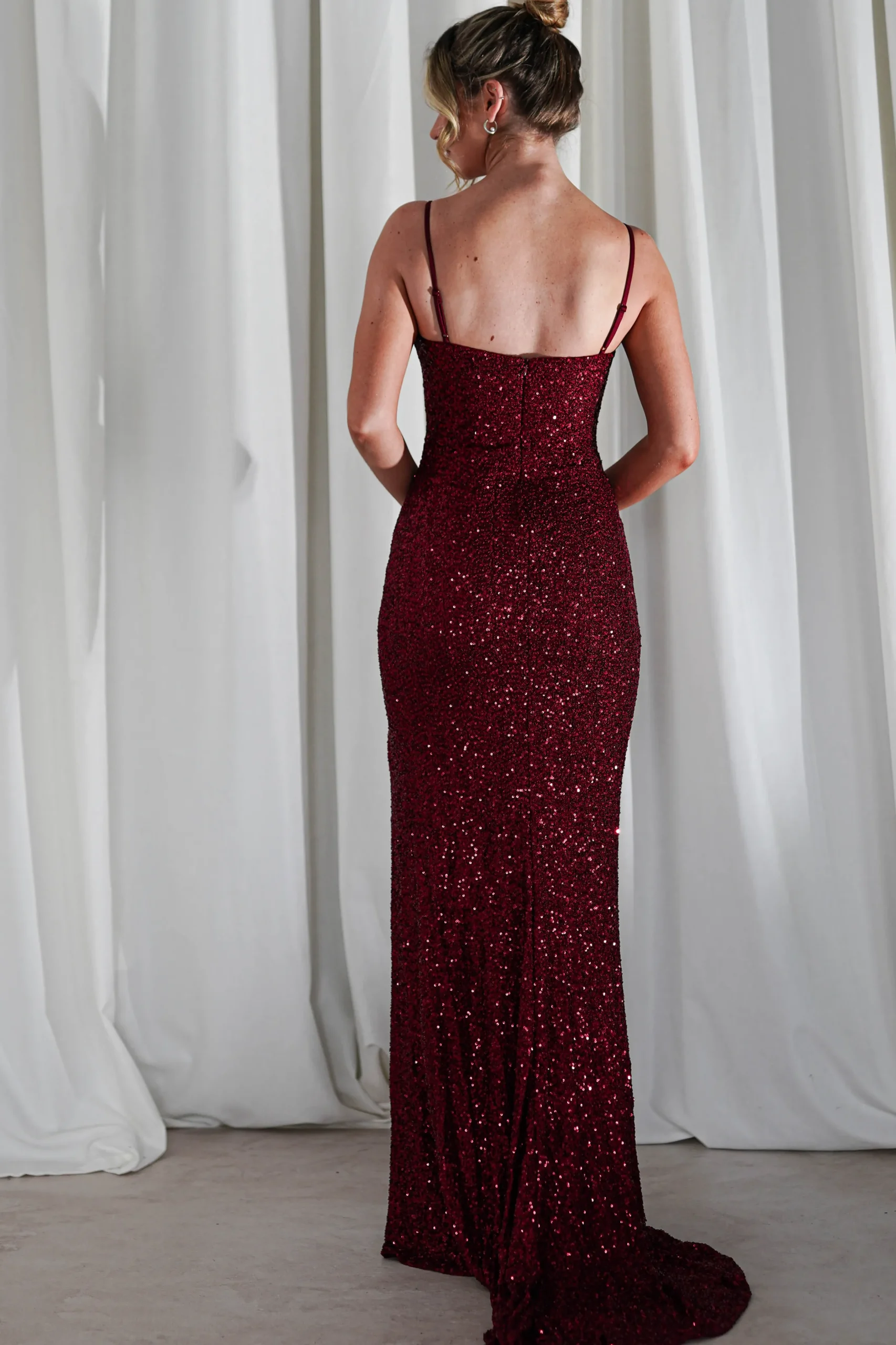 Audrina Bodycon Sequin Gown | Burgundy