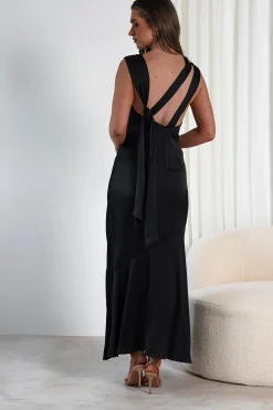 Avelina Soft Satin Maxi Dress | Black