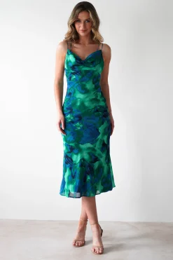 Bali Printed Midi Dress | Green Print