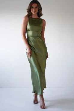 Bayleigh Soft Satin Maxi Dress | Olive