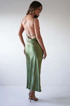 Bayleigh Soft Satin Maxi Dress | Olive