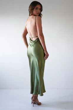 Bayleigh Soft Satin Maxi Dress | Olive