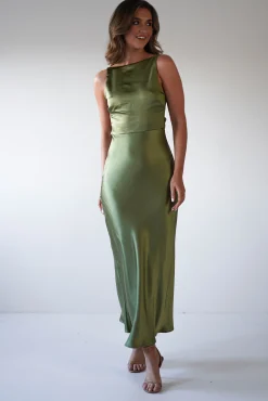 Bayleigh Soft Satin Maxi Dress | Olive