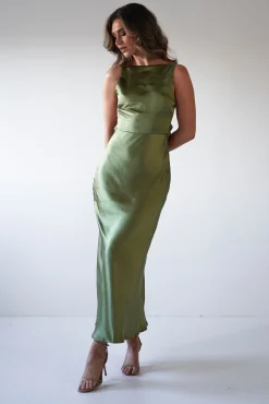 Bayleigh Soft Satin Maxi Dress | Olive