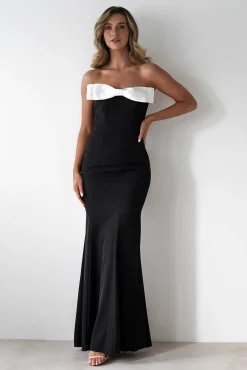Beckett Strapless Bow Maxi Dress | Black/White
