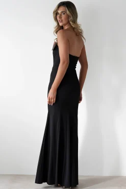 Beckett Strapless Bow Maxi Dress | Black/White