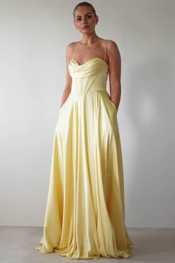 Bella Luxe Aline Satin Gown | Yellow