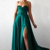 Bella Luxe Aline Satin Gown | Emerald