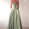 Bella Luxe Aline Satin Gown | Sage