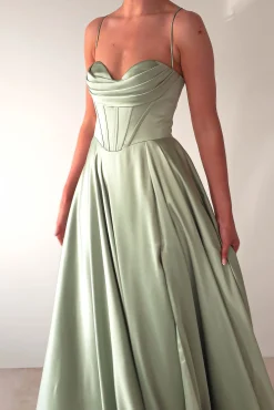 Bella Luxe Aline Satin Gown | Sage