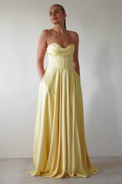 Bella Luxe Aline Satin Gown | Yellow