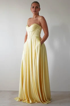 Bella Luxe Aline Satin Gown | Yellow