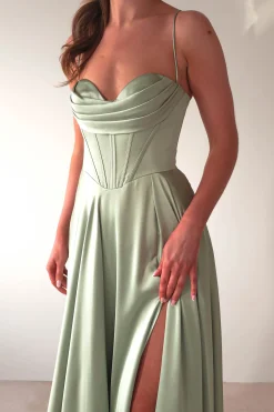 Bella Luxe Aline Satin Gown | Sage