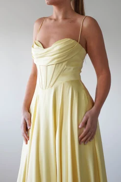 Bella Luxe Aline Satin Gown | Yellow