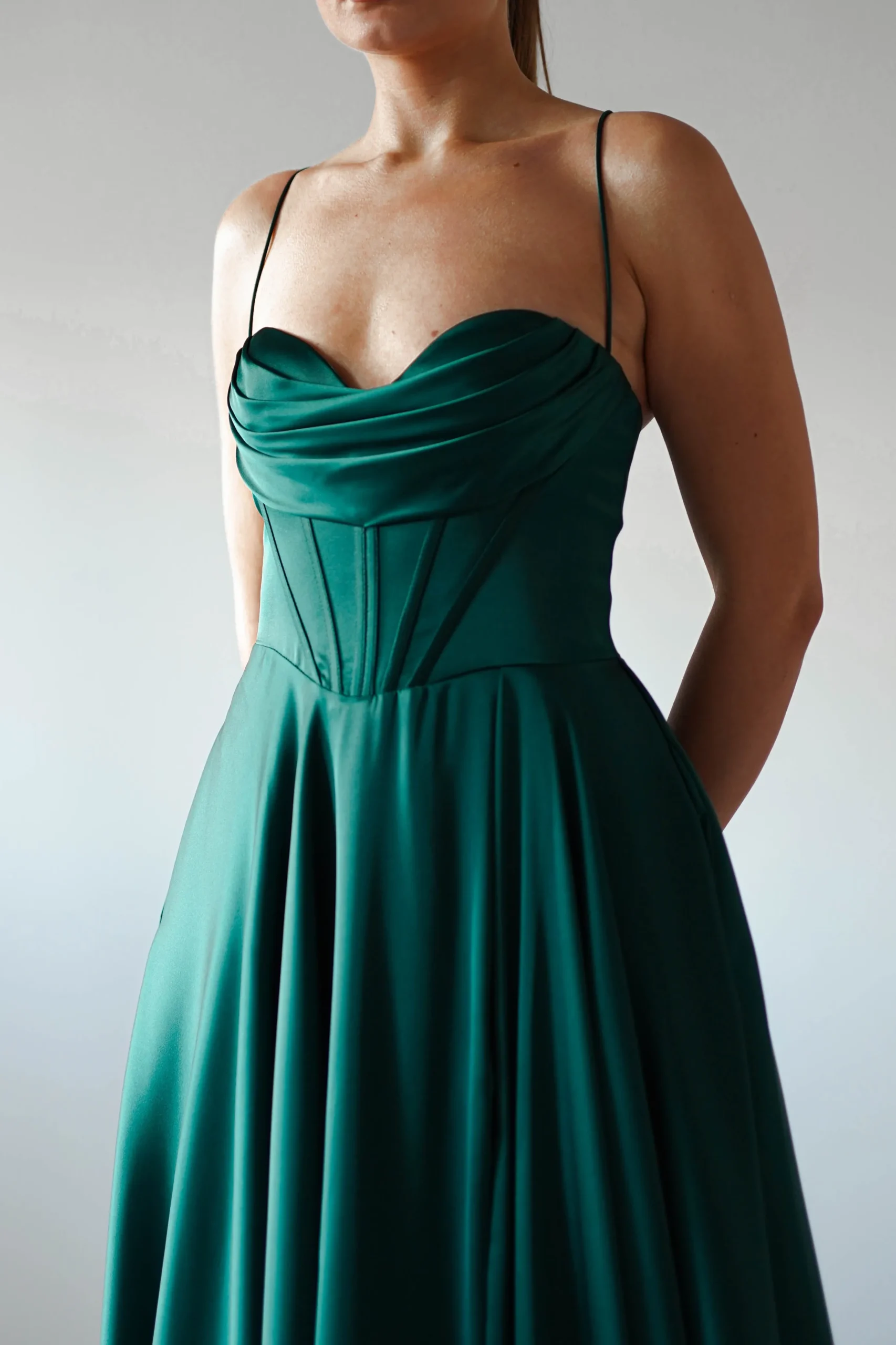 Bella Luxe Aline Satin Gown | Emerald
