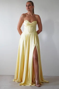 Bella Luxe Aline Satin Gown | Yellow
