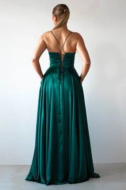 Bella Luxe Aline Satin Gown | Emerald