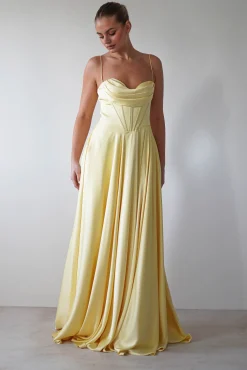 Bella Luxe Aline Satin Gown | Yellow