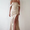 Beth Draped Silky Satin Gown | Champagne