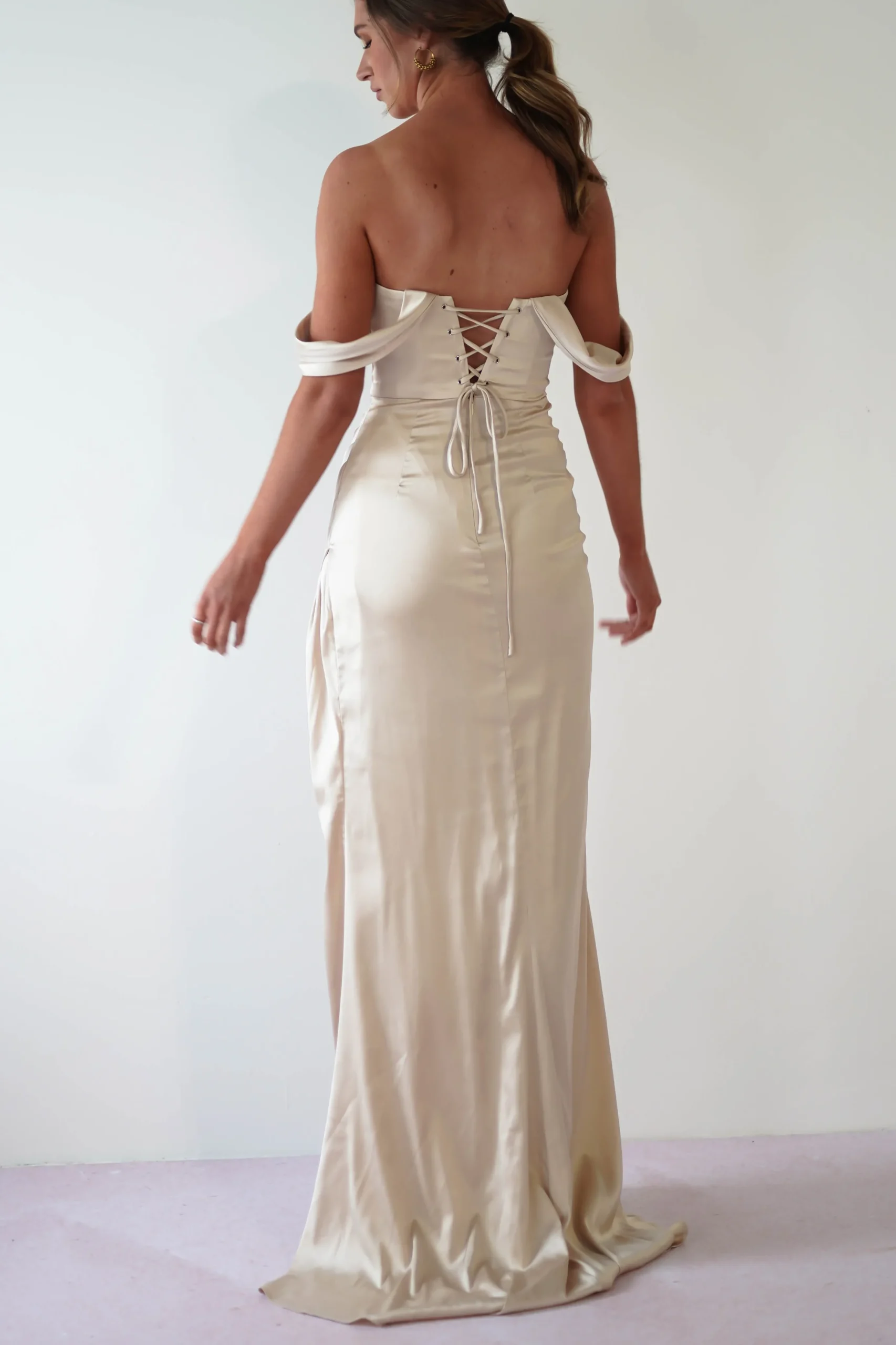Beth Draped Silky Satin Gown | Champagne