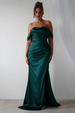 Beth Draped Silky Satin Gown | Green