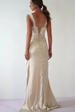 Beth Draped Silky Satin Gown | Champagne